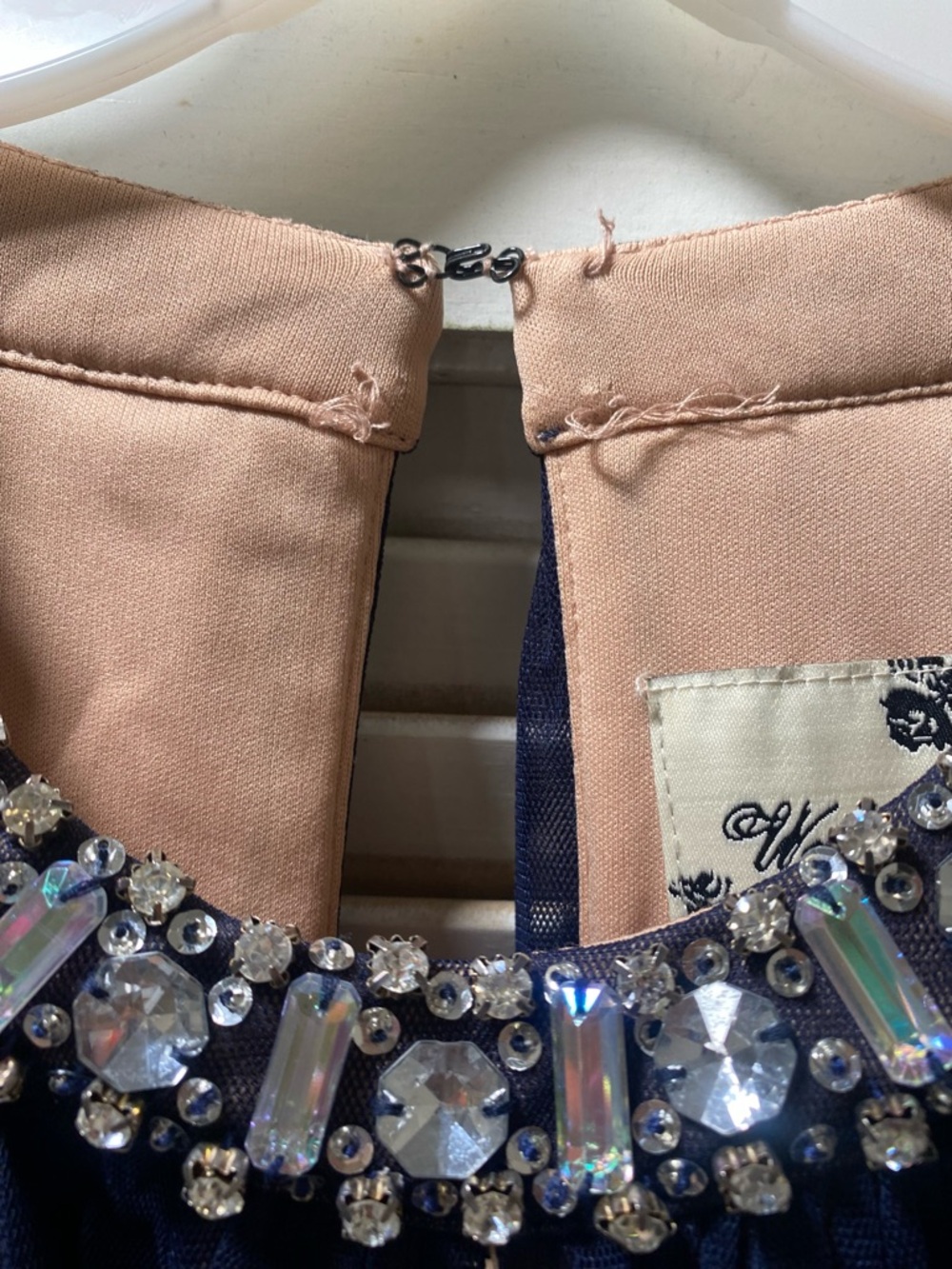 Juniors Way-In Navy Blue Embellished Halter Tulle Dress - Picture 14 of 16
